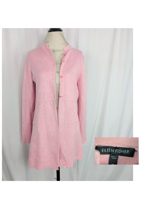 Eileen Fisher Sweaters - Eileen Fisher Pink Knit Tunic Cardigan Medium Mid Button